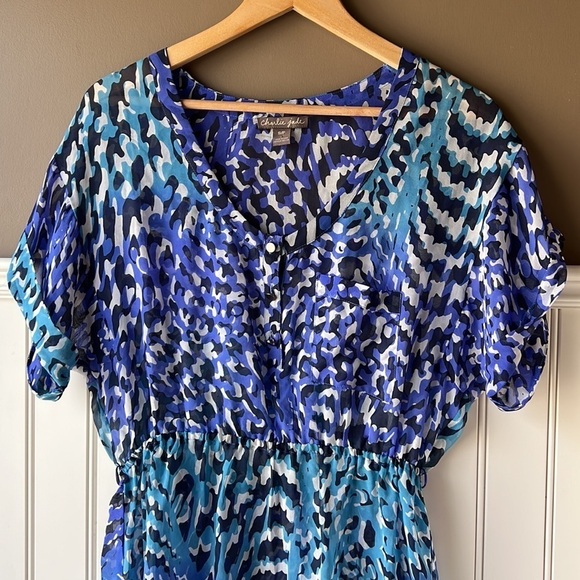 CHARLIE JADE Blue Silk Sheer Pop Over Swim Cover Up Size Small - Picture 4 of 11